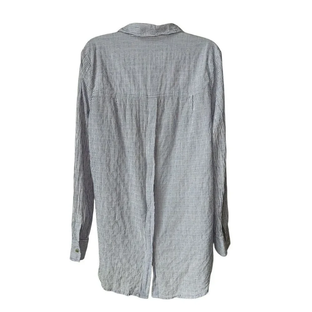 Free People No Limits Stripes Button Down Shirt In Blue